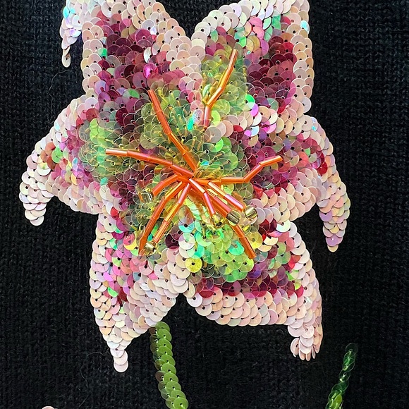 NWOT Storybook Knits black pink sequin beaded lily flower cardigan sweater 3X - Picture 10 of 14
